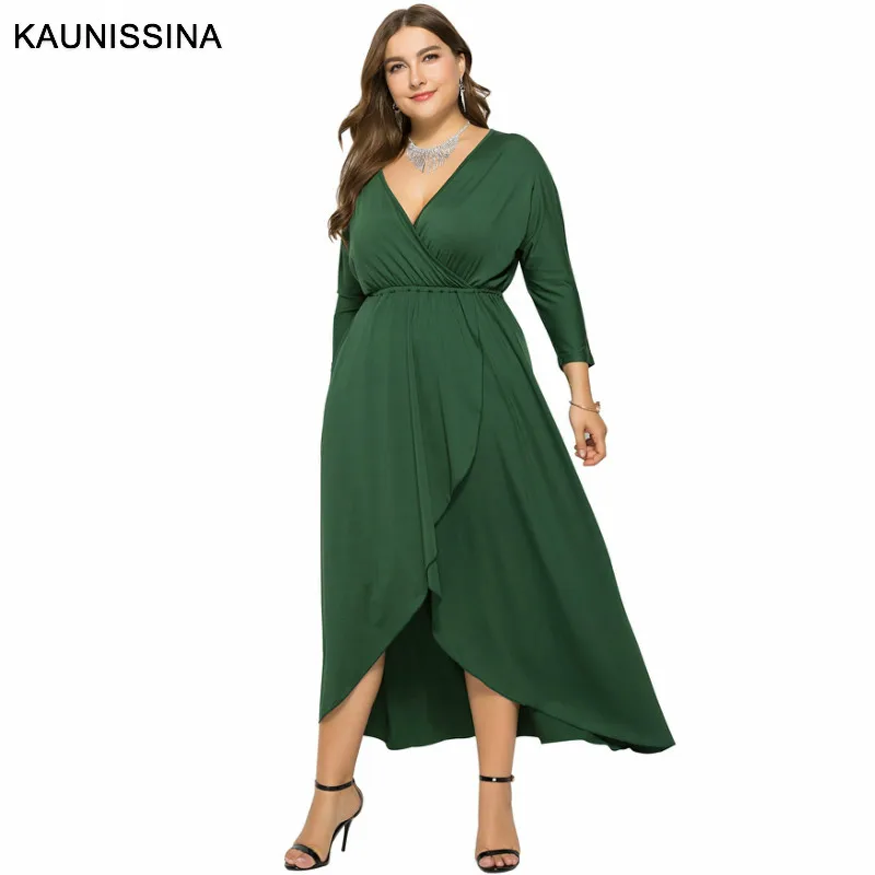 KAUNISSINA Plus Size Party Gown Women Long Sleeve Solid Cocktail Dresses V-neck Homecoming Dress Formal Robe | Свадьбы и торжества