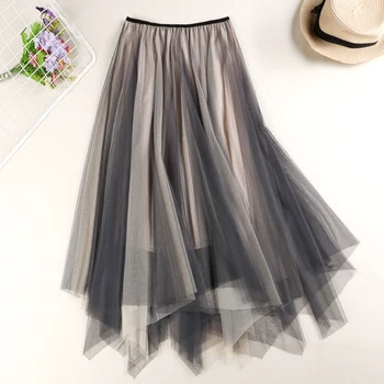 

spring new all-around show thin double-layer two-color mesh irregular skirt fairy skirt middle and long skirt children