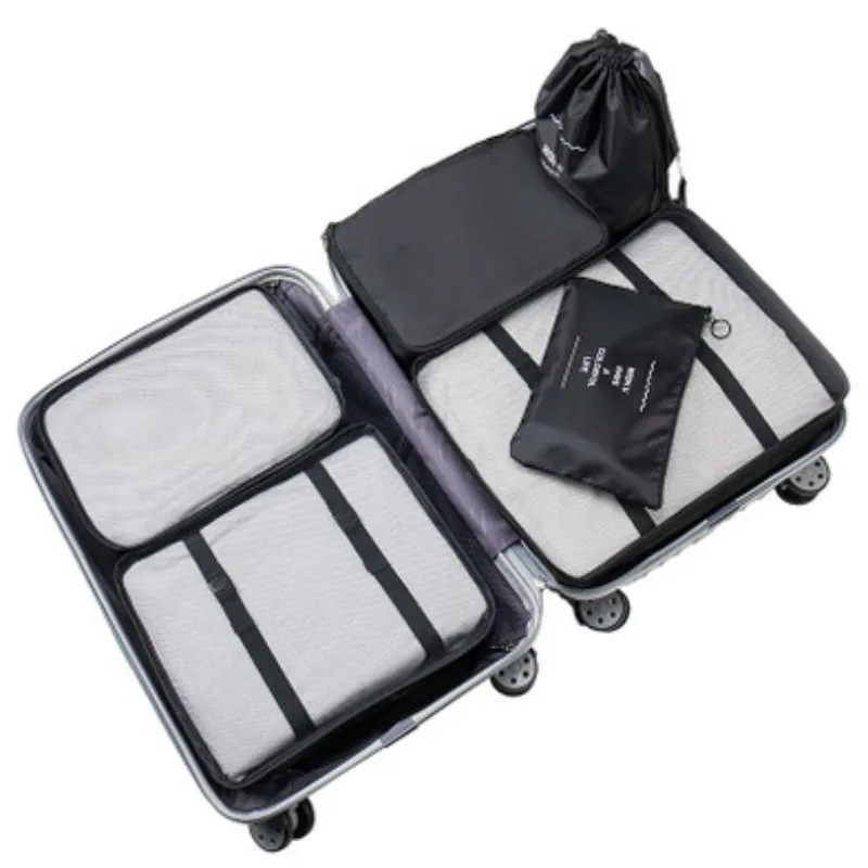 6pcs/set Travel Storage Bag Set Suitcase Organizer Luggage Hanging Ziplock Closet Clothes Mesh Packing Cubes with Laundry Bag