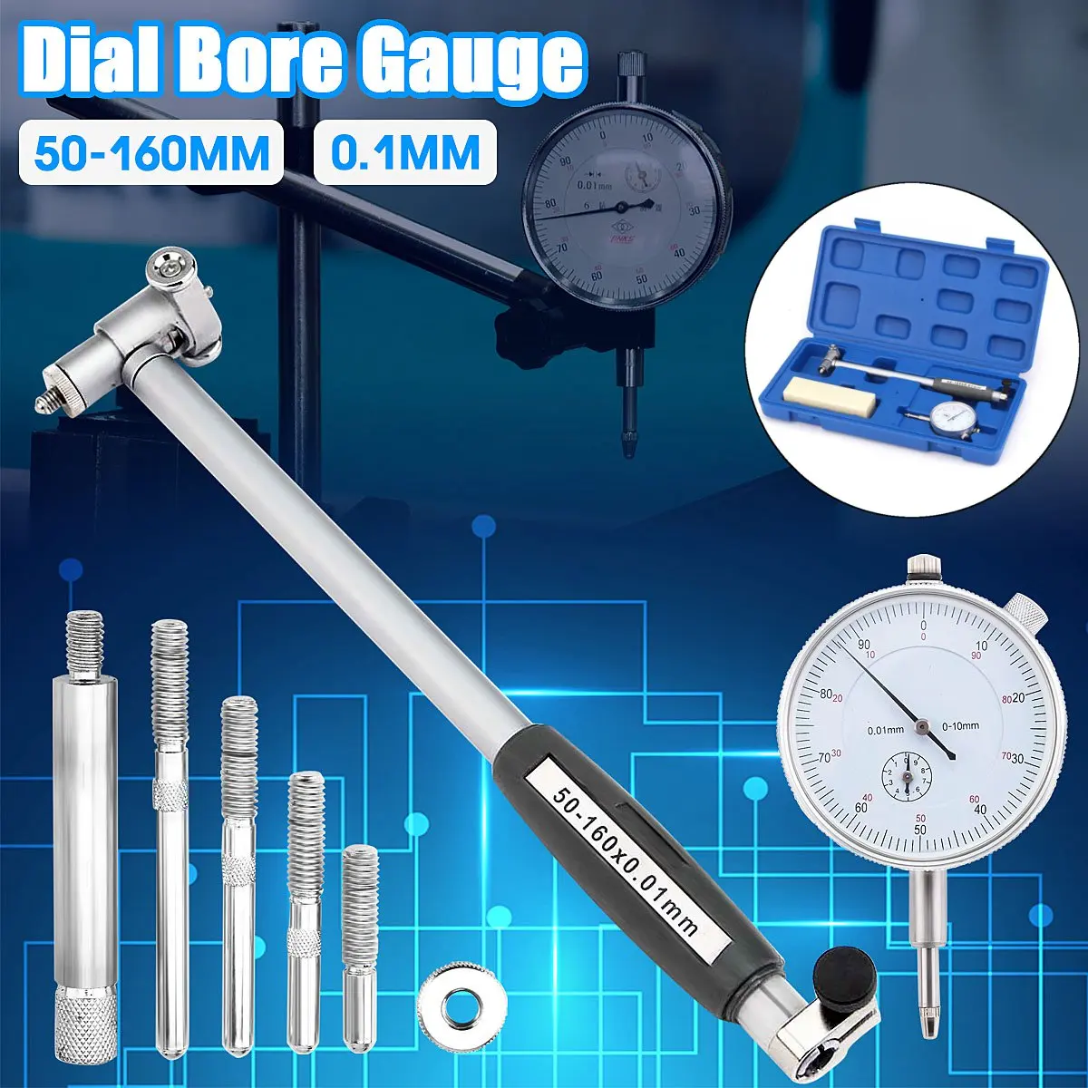 50-160mm 0.01mm Accurate Dial Bore Gauge Indicator Engine Cylinder Micrometer Measuring Tools Test Set New Arrival 2019 Box Gift