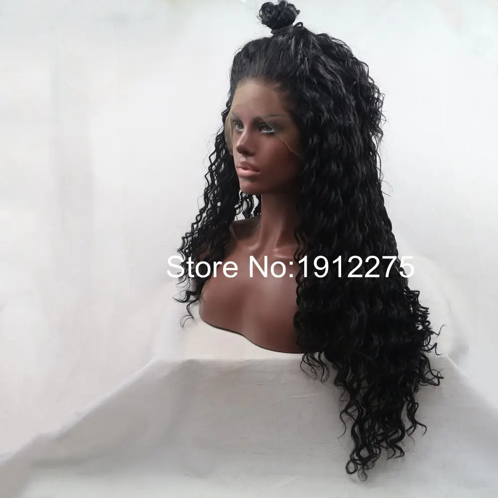 Sylvia Curly Synthetic Lace Front Wigs Long Black Hair For African Womens 1B Natural Hairline Heat Resistant Fiber 2.8*13Inches