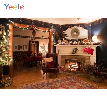 

Christmas Tree Wooden Floor Fireplace Home Decor Birthday Backdrop Photography Custom Photographic Background For Photo Studio