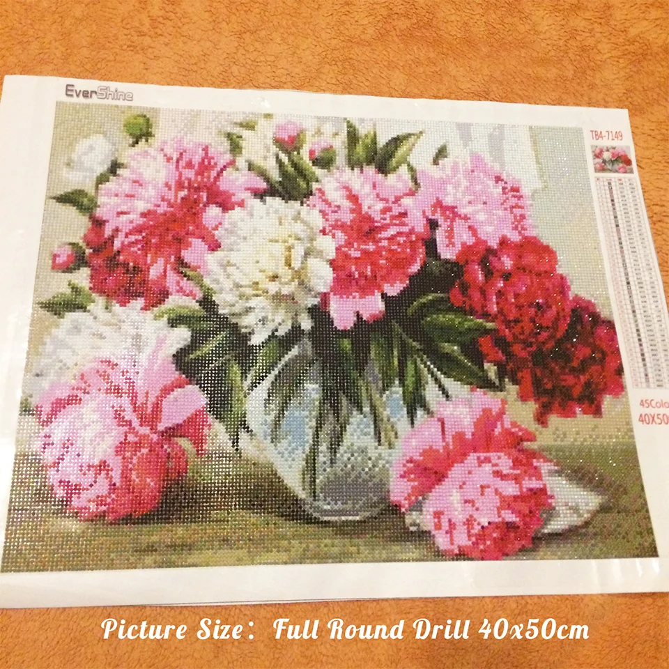 EverShine Full Square Round Diamond Embroidery Flower Cross Stitch Diamond Painting Peony Rhinestones Pictures Handicrafts Gift