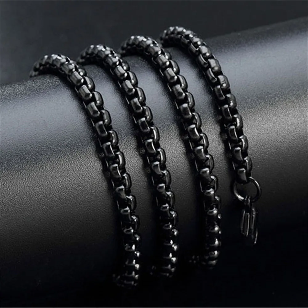 

Personalized 3m Black Gold Silver Necklace Stainless Steel Black Round Box Link Chain Necklaces For Men Wholesale Jewelry