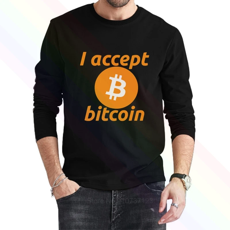 Я принимаю Bitcoin Логотип Классический комплект из черной кофты с длинным рукавом