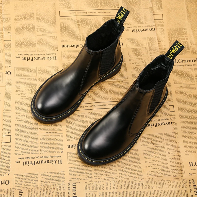 

Solid brief leather martin boots round toe flats woman winter botas soft female chelsea botines mujer comfy short ankle booties