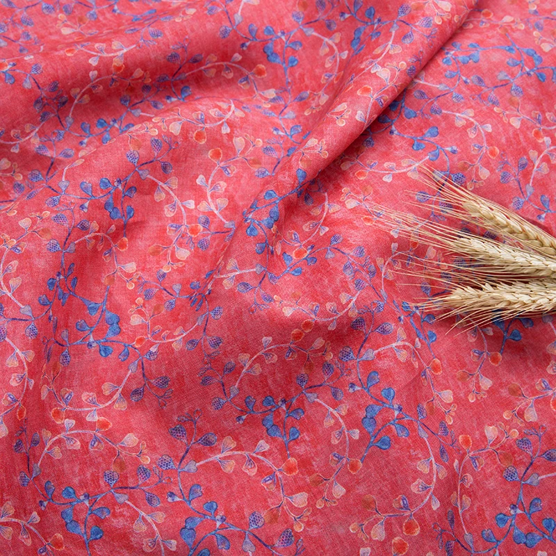 Рами красный синий цветы priting винтажная ткань весна/лето юбка платье cheongsam tissu doux