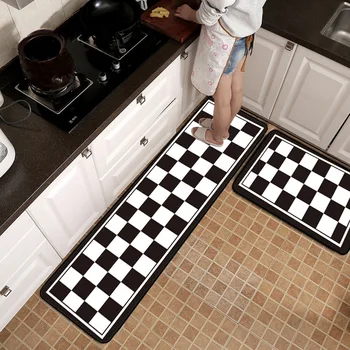 

Ethnic Printed Kitchen Mat Anti-slip Water Absorption Doormat Hallway Long Carpet Bedside Floor Mats Black And White Plaid Rugs