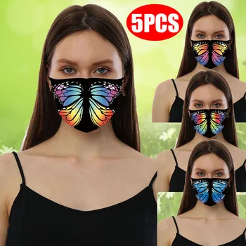 

5pcs Women Butterfly Print Adjustable Windproof Reusable Face Mask Mascarilla Reutilizable Mondkapjes Herbruikbaar Mascherine