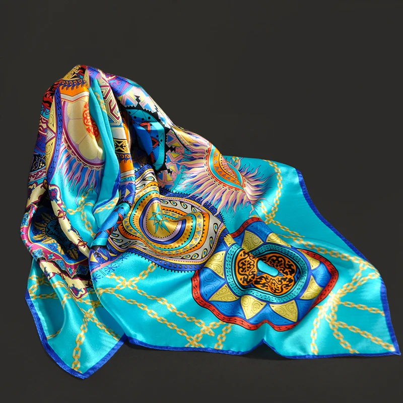 Женский шарф из натурального шелка, квадратный брендовый платок и палантины для женщин, хиджаб бандана, винтажный квадратный шелковый шарф с принтом, 90*90 см