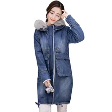 Зимняя женская джинсовая куртка новая Корейская свободная Длинная Верхняя одежда с капюшоном утолщенная теплая ВИНТАЖНАЯ ДЖИНСОВАЯ КУРТКА из овечьей шерсти Женская одежда размера плюс