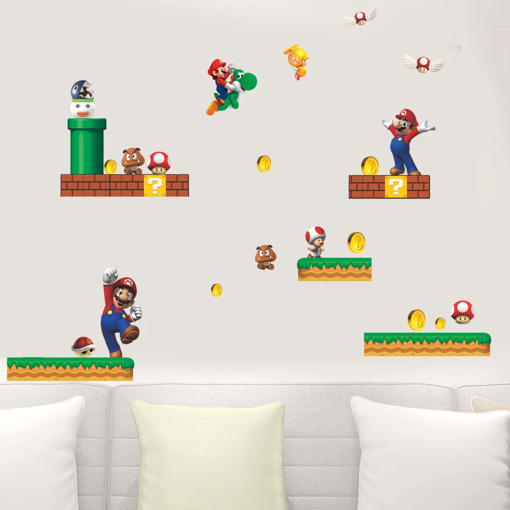 Cartoon Super Mario Bros PVC Wall Stickers Decals kids room Nursery Home Decor Mural for Boy Bedroom Mural Art poster