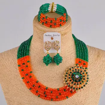 

army green teal green orange costume necklace african jewelry set nigerian wedding beads jewelry sets 5SZ