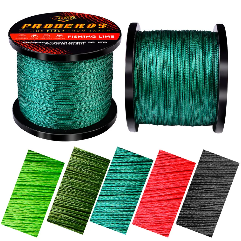 PROBEROS Fishline 4 Strands 300&500&1000 Braided Fishing Line  Red/Green/Black 4 Weaves Fishing Cord 6LB-100LB Unfade Yarn