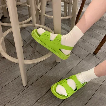 2021, модные пляжные сандалии в Корейском стиле, женские римские сандалии на платформе с пряжкой, летняя обувь, женские сандалии в стиле преппи, обувь SH366