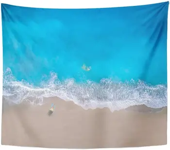

Blue Aerial of Kathisma Beach in Lefkada Island Greece Tapestry Home Decor Wall Hanging for Living Room Bedroom Dorm 50x60 inche