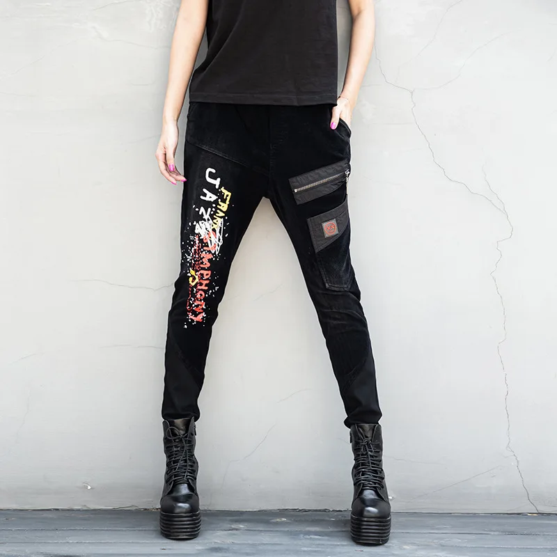 2020 Korea denim Knitted Cotton Street trousers zipper Elastic waist jeans for women Vintage Spliced pants female Z3