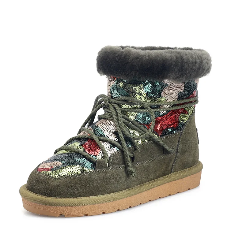 green camouflage Женские ботинки; теплые меховые ботильоны для женщин; зимние ботинки; женская обувь; модные ботинки; женская уличная Повседневная обувь; женские ботинки на плоской подошве - Цвет: green camouflage