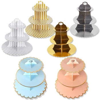 

3-Layer Cupcake Stand Round Cardboard Cupcake Holder Foldable Baby Showers Birthday Wedding Party Decor Dessert Table Supplies