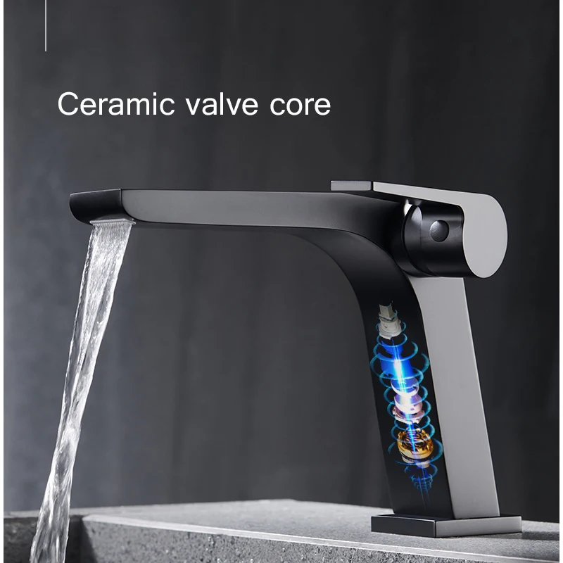Bathroom Faucet Basin Faucet Brass Single Handle Crane Waterfall Hot and Cold Mixer Tap Chrome Black