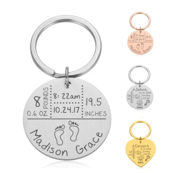 

3 Style Baby Keychain New Born Baby Key Chains Gifts Name Date Of Birth Weight Time Height Cute New Mom Dad Keepsake Key Rings