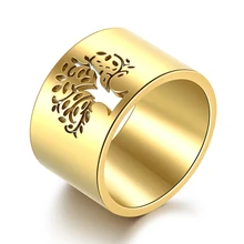  Tree of Life Rings Stainless Steel Women Men Hollow Finger Gold Color Rings Party Wedding Luxury Rings Female Gifts Jewelry 