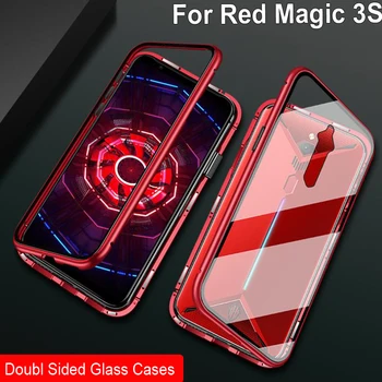 Перейти на Алиэкспресс и купить Чехол с магнитной адсорбцией для zte Nubia Red Magic 3 S 3 S металлическая рамка Doubl боковая стеклянная крышка Redmagic3 S защитный чехол для телефона