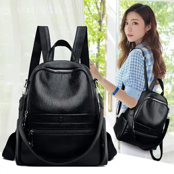 

2020 winter trend leather PU ladies backpack high quality waterproof leather college school bag fashion travel ladies backpack