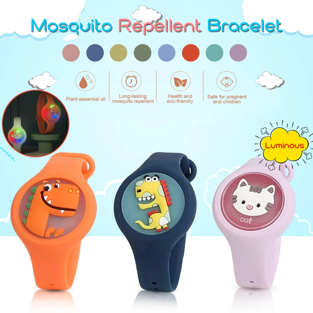 Reloj repelente de mosquitos de silicona para niños, pulsera segura de dibujos animados, ligera y portátil, protección duradera