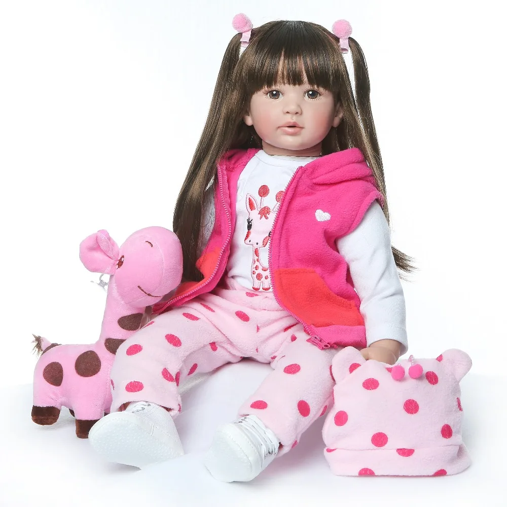 60cm Silicone Dolls NPK Reborn Soft Body Baby Girl Doll Vinyl Newborn Dolls Brinquedos Bebe Reborn planted long hair