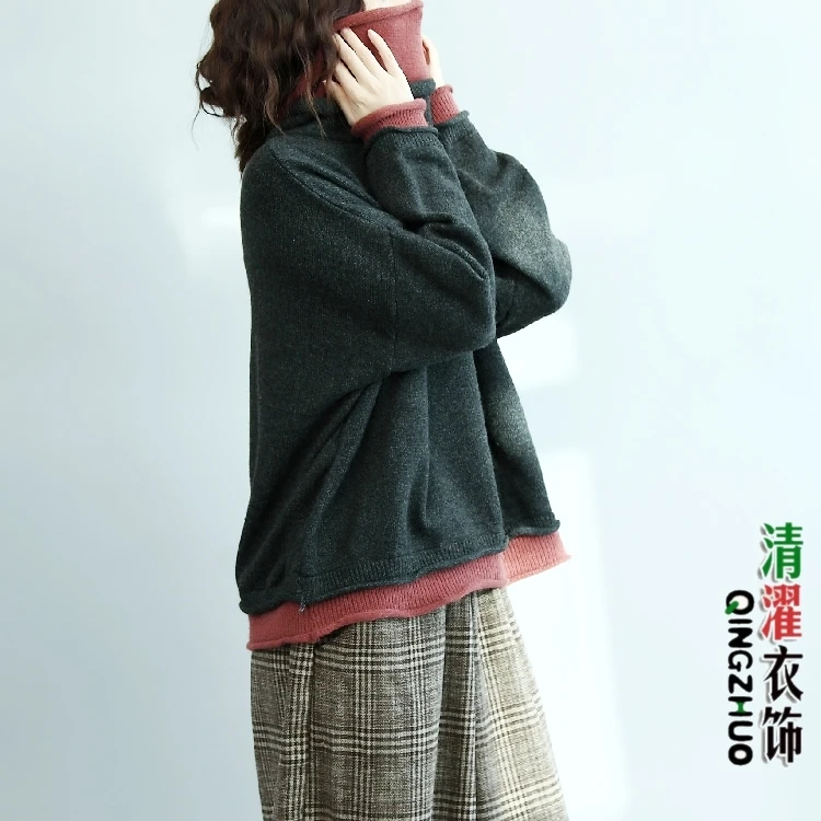Женский свитер с высоким воротом и длинным рукавом, солидный свитер Mujer, Свободные Повседневные свитера, корейские женские пуловеры