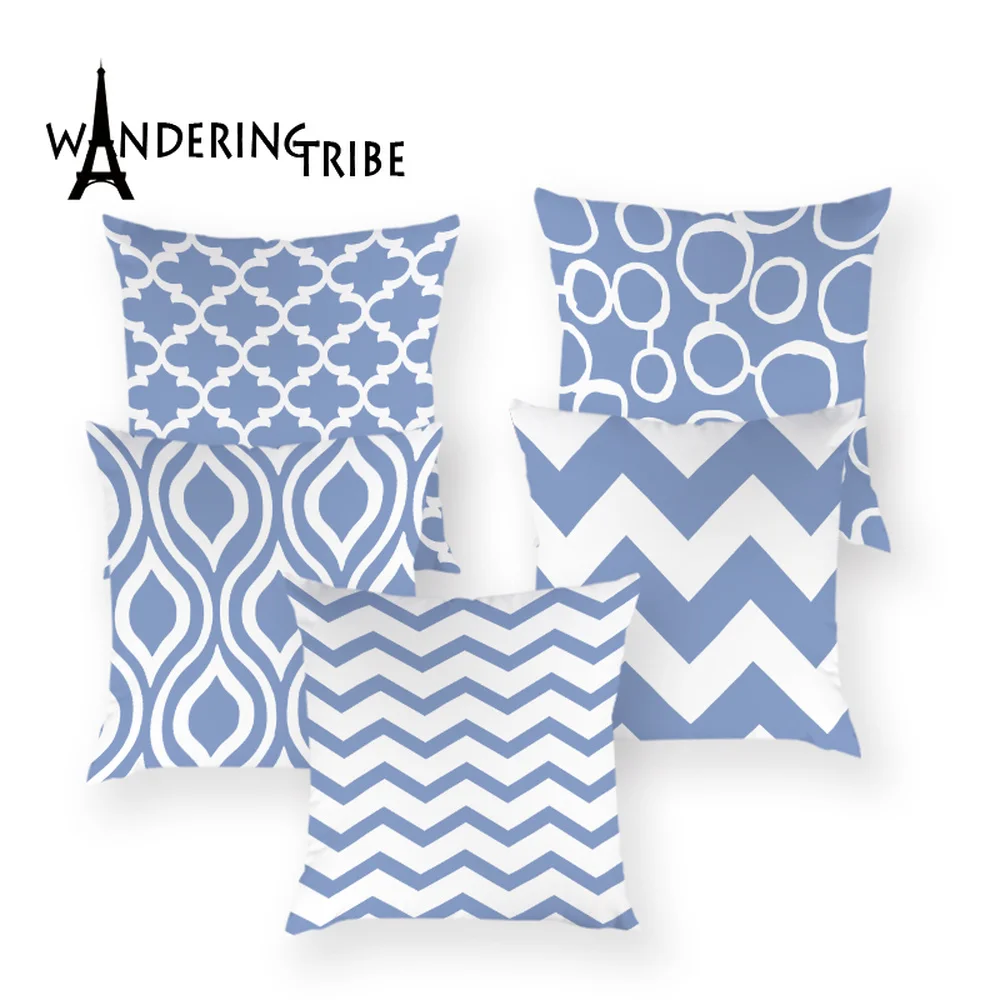 

Nordic Geometric Throw Pillow Case Simple Bohemian Decorative Blue Line Cushion Cover Stripe Home Decor Bed White Pillows Covers