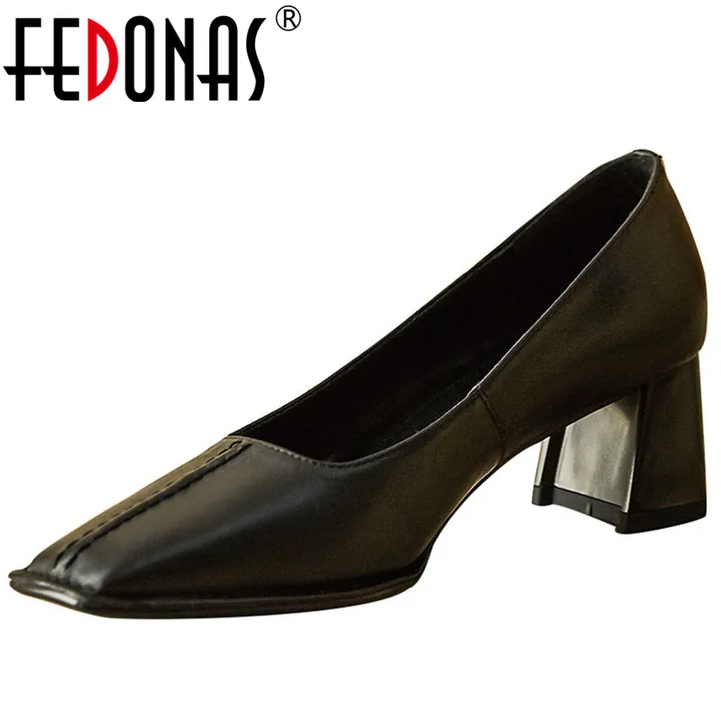 

FEDONAS Elegant Genuine Leather High Heels Pumps Women Spring Summer Shallow Square Toe Pumps Elegant 2020 New Basic Shoe Woman