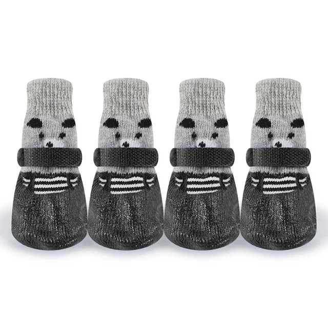 4Pcs/set Cute Pet Dog Shoes Rubber Cotton Socks Waterproof Non-slip Dog Rain Snow Boots Socks Footwear For Puppy Small Cats Dogs Black Dog Shoes