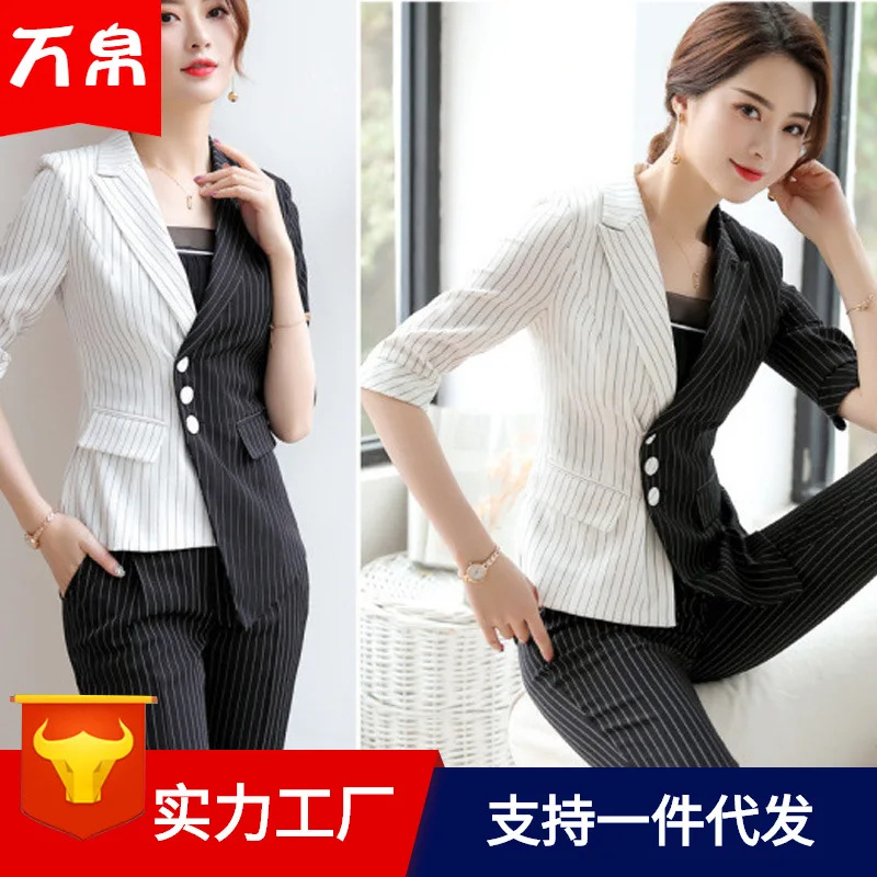 

Striped Suit WOMEN'S Suit 2020 Spring And Summer New Style Host Fashion Elegant Non-symmetrical Manager Suit Work Clothes
