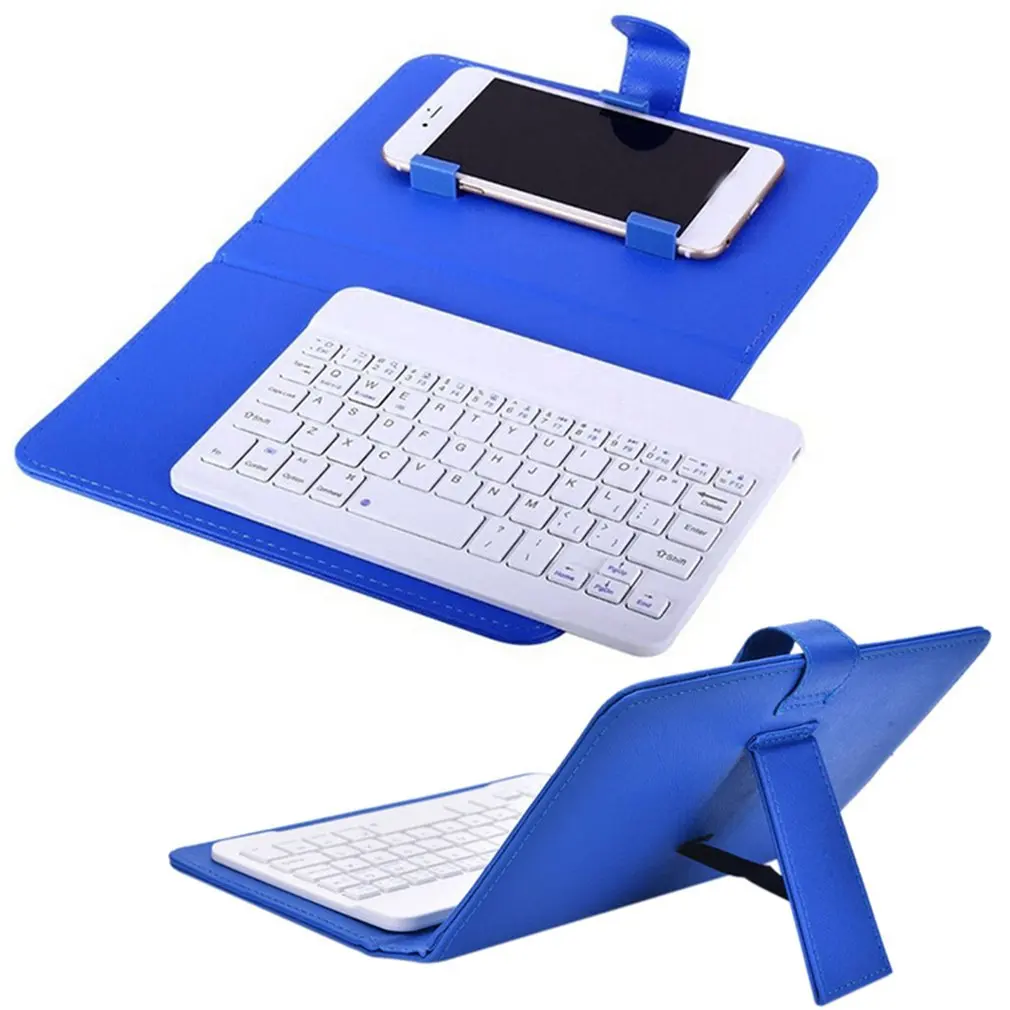 Portable PU Leather Case Protective Cover with Bluetooth Wireless Keyboard for iPhone Huawei Xiaomi Samsung Mobile Phone