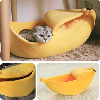 

Cozy Banana Cat Bed House Cute Banana puppy warm kennel cushion portable pet basket supplies mat beds for cats and kittens