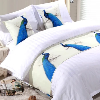 

Peacock Chinese Style Bed Runner Birds Flowers Bed Spread High Quality Blue Bed Runners Home Hotel Decoration Bed Cover