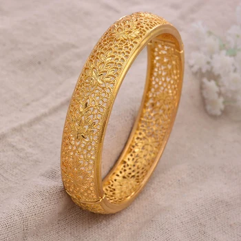 

24K 1Pcs/lot Ethiopian Gold Color Bangle for Women Wedding Bride Bracelets Gold Color Jewelry Middle East African Bride Gifts
