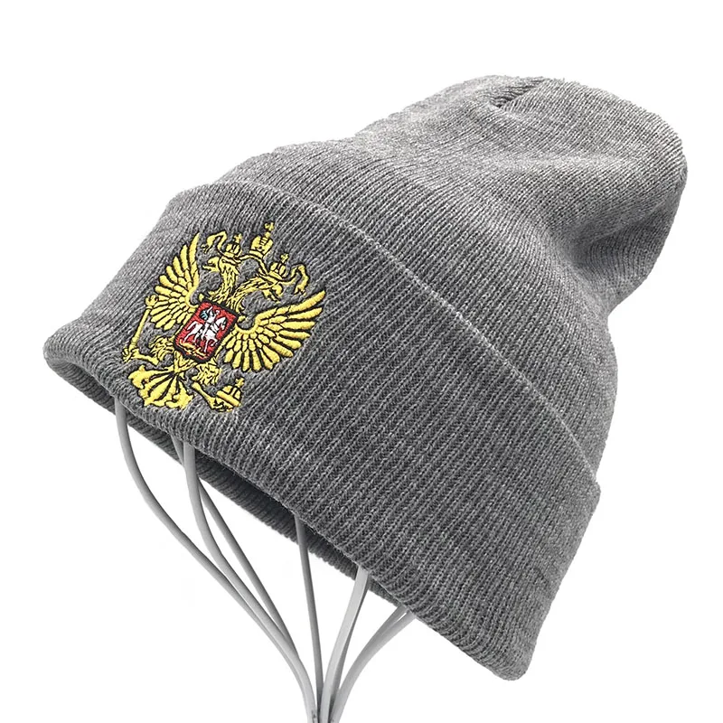 Новые брендовые шапочки зимние вязаные шапки для мужские и женские шапочки Для мужчин, зимняя шапка Кепка капот зима теплая мешковатая шапка Россия логотип шляпа - Цвет: Серый