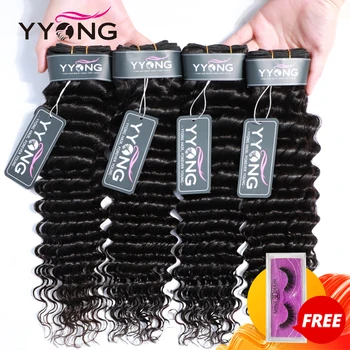 

Yyong Hair 4 Bundle Deals Brazilian Deep Wave Hair Extensions 8-30 Inch Can Be Colored 100% Remy Human Hair Weave Natural Color