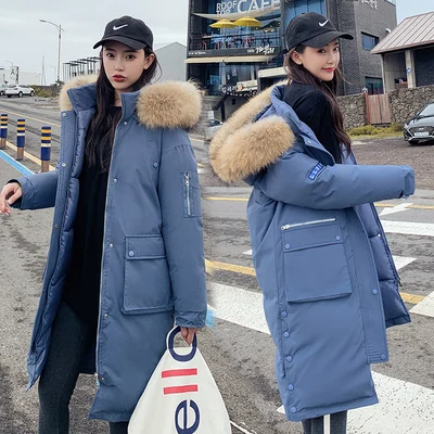 Blue Женские длинные тонкие зимние парки куртка пальто новые толстые теплые женские Большие меховые пальто с капюшоном высококачественные куртки с хлопковой подкладкой A770 - Цвет: Blue