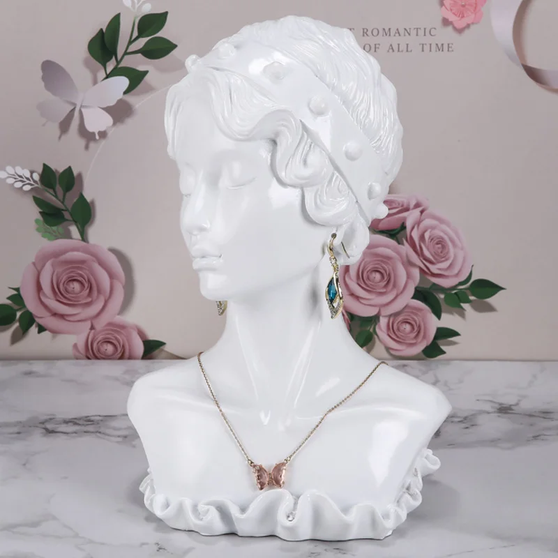 New Style Resin Beautiful Girl Model Earrings Necklace Jewellery Stand Gem Lightbox Spectacles Necklace Display Wholesale