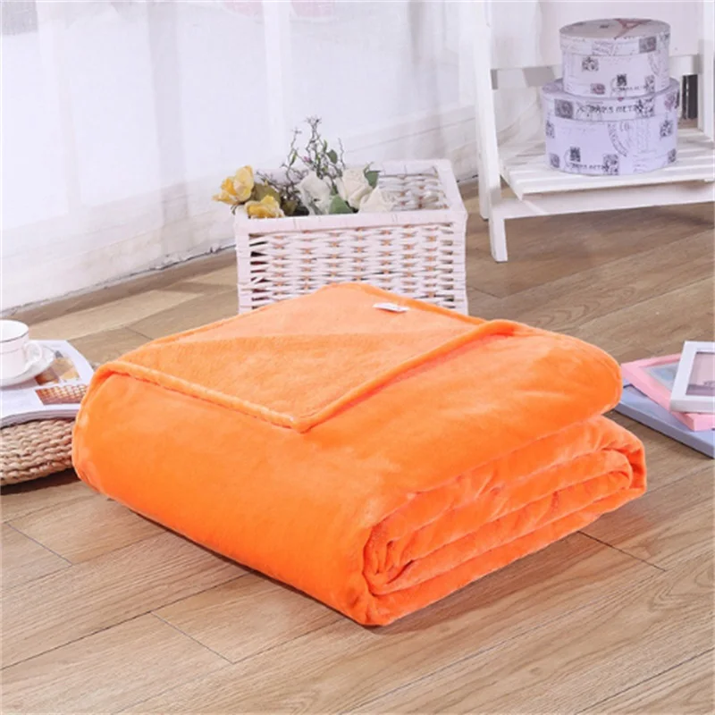 Orange Супер мягкое одеяло из кораллового флиса 220gsm легкое, однотонное, розовое, синее, из искусственного меха норки, покрывало для дивана, фланелевое одеяло s - Цвет: Orange