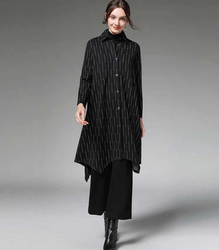 MEVGOHOT женское черное пальто с оборками и длинными рукавами, хлопок, большие размеры, Осень-зима, длинный рукав, пуговицы, модная ветровка, HC093