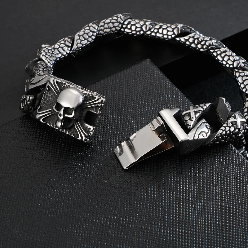 Cool Punk Rock Stainless Steel Men's Bracelets 16MM Wide Vintage Bangles For Men Gothic Skull Jewelry 2020 Pulseras Hombre