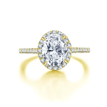 

AINUOSHI Trendy Oval Halo Ring 14K Solid White/Yellow Gold Pave Setting Band 2 Carat Sona Diamond Women Wedding Engagement Ring