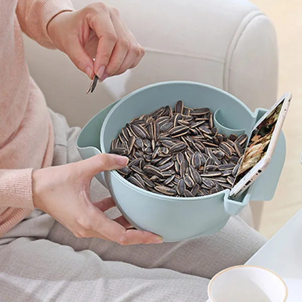 

Hot Double Layers Snacks Storage Box Lazy Nut Fruit Plate with Phone Holder XJS789