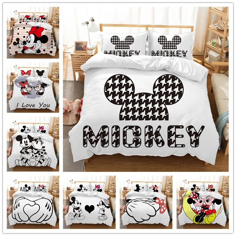 

Disney Cartoon Bedding set Mickey Minnie Duvet cover King Queen Twin size White Soft Home textile Student child couple bed set