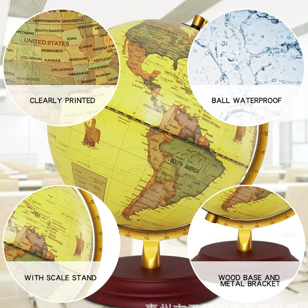 Retro Style Geographical World Globe Map Lights Lamp Toy Educational Yellow